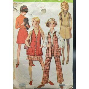 Simplicity 1969 Jr/teens' Jumper or Vest Skirt & Pants Pattern Size 9-10 VTG #83
